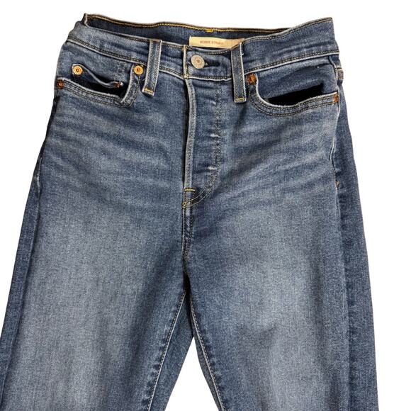 Levi’s Wedgie Straight Jeans in Blue Medium Wash Distressed Stretch Size 25 - Picture 5 of 12